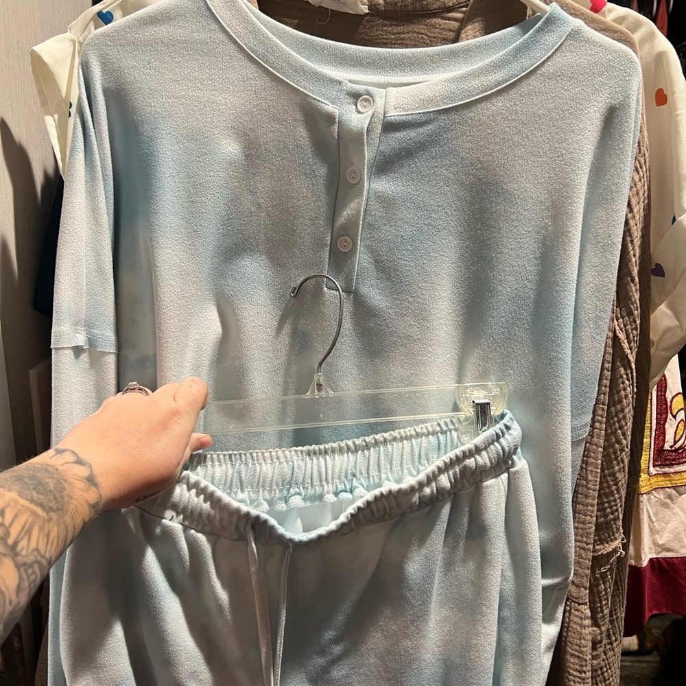 Light Blue Button-Up Lounge Set